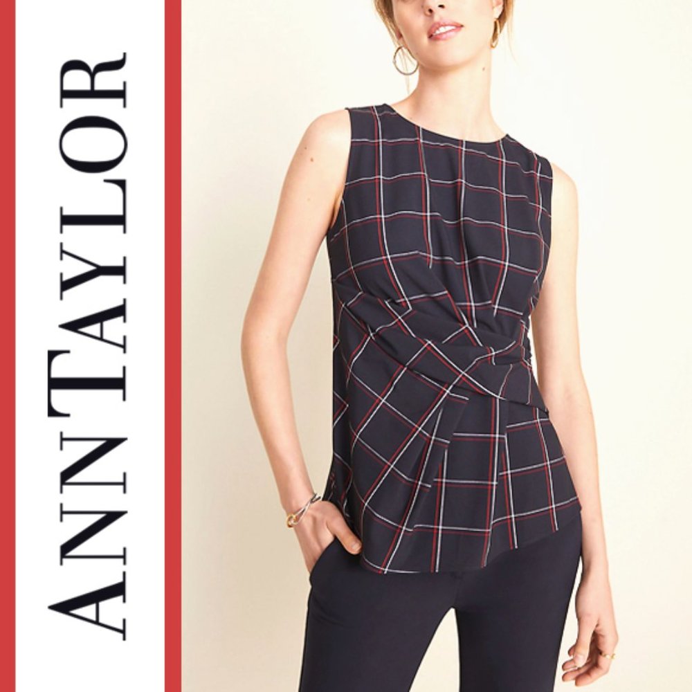 Ann Taylor | Window Pane Twist Front Blouse Top